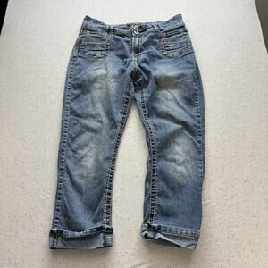Angels Capri Jeans Women Size 10 Blue Denim Y2K Low Mid Rise Contrast Stitch